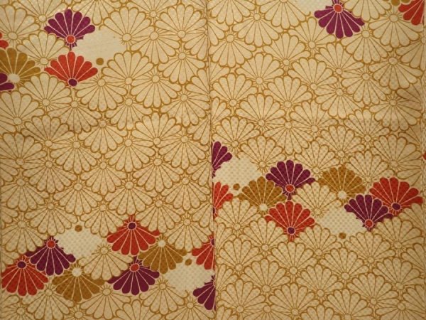 Photo5: 6609T11z740 Vintage Japanese Kimono Silk KOMON Chrysanthemum Champagne (5)