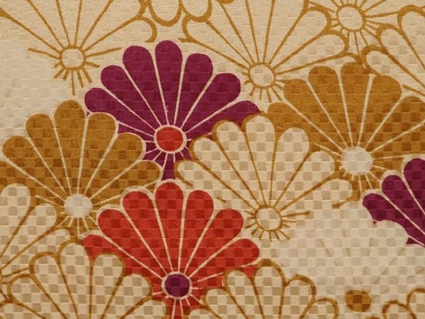 Photo6: 6609T11z740 Vintage Japanese Kimono Silk KOMON Chrysanthemum Champagne (6)