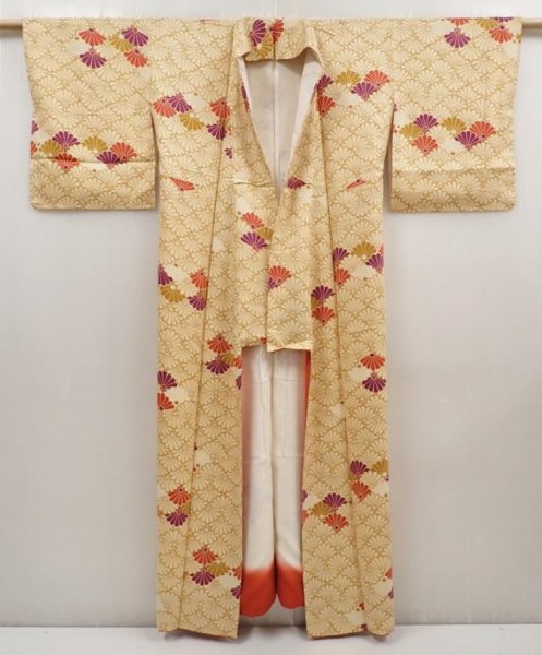 Photo8: 6609T11z740 Vintage Japanese Kimono Silk KOMON Chrysanthemum Champagne (8)