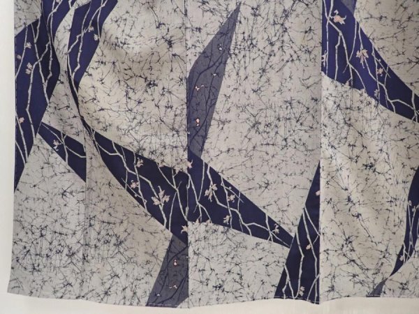 Photo4: 6609T12z960 Vintage Japanese Kimono Silk TSUMUGI Branch Gray (4)