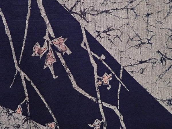 Photo6: 6609T12z960 Vintage Japanese Kimono Silk TSUMUGI Branch Gray (6)