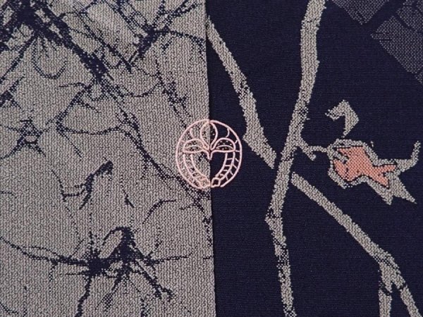 Photo7: 6609T12z960 Vintage Japanese Kimono Silk TSUMUGI Branch Gray (7)