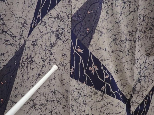 Photo8: 6609T12z960 Vintage Japanese Kimono Silk TSUMUGI Branch Gray (8)