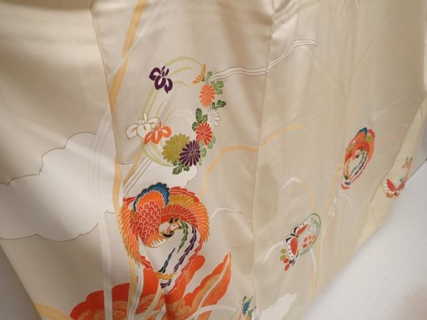 Photo3: 6609T13z950 Vintage Japanese Kimono Silk TSUKESAGE Phoenix Light cream (3)