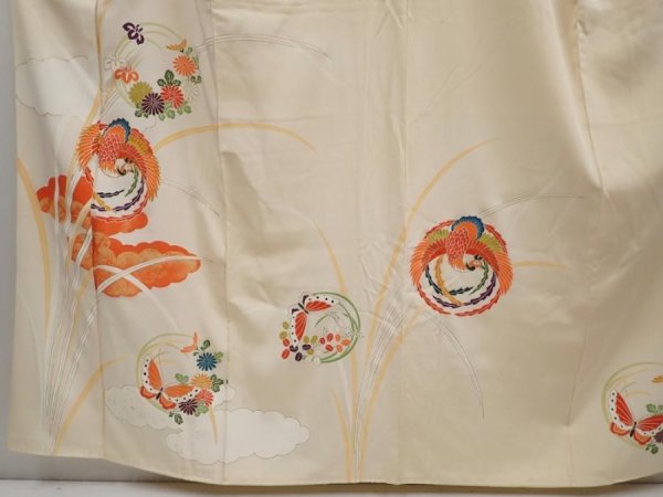Photo5: 6609T13z950 Vintage Japanese Kimono Silk TSUKESAGE Phoenix Light cream (5)