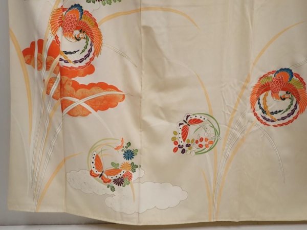 Photo6: 6609T13z950 Vintage Japanese Kimono Silk TSUKESAGE Phoenix Light cream (6)