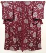 Photo1: 6609T14z590 Vintage Japanese Kimono Silk OMESHI Karahana Dark grape (1)