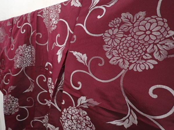 Photo2: 6609T14z590 Vintage Japanese Kimono Silk OMESHI Karahana Dark grape (2)