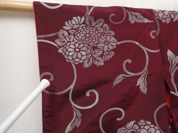 Photo7: 6609T14z590 Vintage Japanese Kimono Silk OMESHI Karahana Dark grape (7)