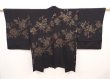 Photo1: 6610T01z560 Vintage Japanese Kimono Silk HAORI Flower Black (1)