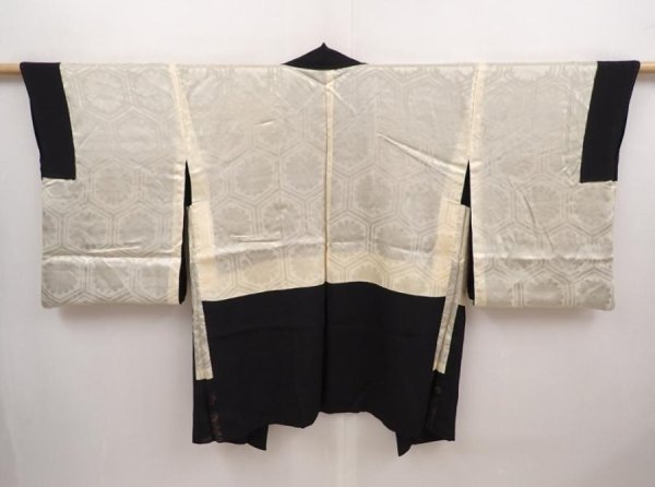 Photo8: 6610T01z560 Vintage Japanese Kimono Silk HAORI Flower Black (8)