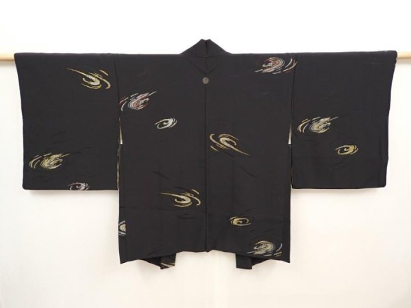 Photo1: 6610T03z550 Vintage Japanese Kimono Silk HAORI Stream Black (1)