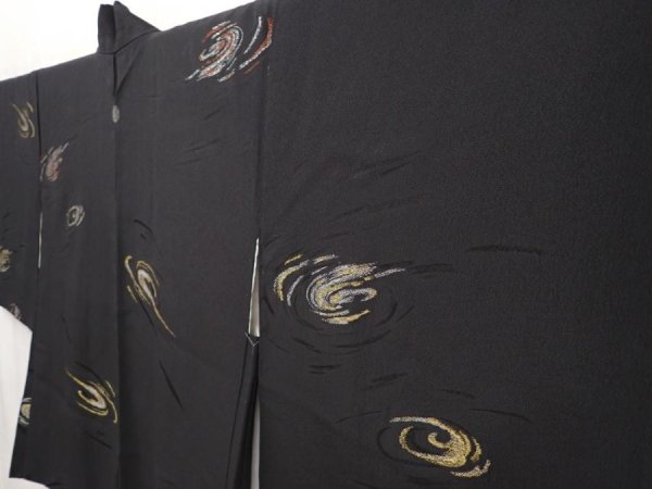 Photo2: 6610T03z550 Vintage Japanese Kimono Silk HAORI Stream Black (2)