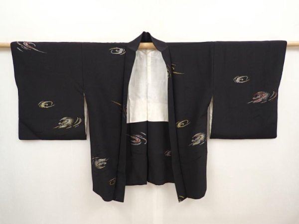 Photo6: 6610T03z550 Vintage Japanese Kimono Silk HAORI Stream Black (6)