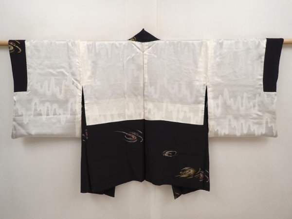 Photo7: 6610T03z550 Vintage Japanese Kimono Silk HAORI Stream Black (7)