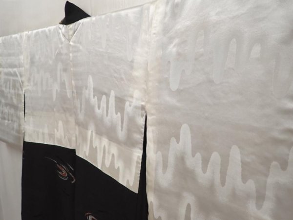 Photo8: 6610T03z550 Vintage Japanese Kimono Silk HAORI Stream Black (8)