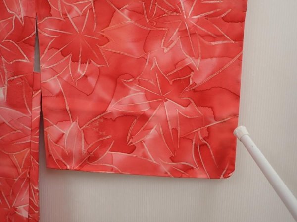 Photo5: 6610T04z560 Vintage Japanese Kimono Silk HAORI Maple Red-Pink (5)