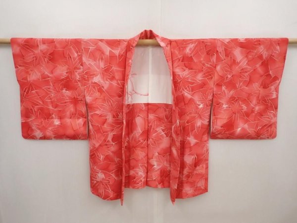 Photo6: 6610T04z560 Vintage Japanese Kimono Silk HAORI Maple Red-Pink (6)
