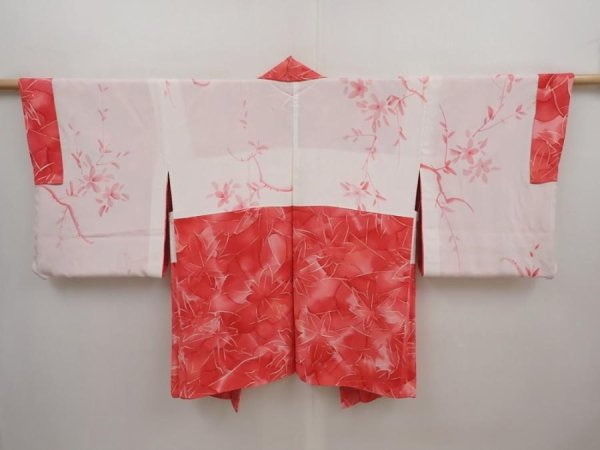 Photo8: 6610T04z560 Vintage Japanese Kimono Silk HAORI Maple Red-Pink (8)