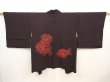 Photo1: 6610T05z670 Vintage Japanese Kimono Silk HAORI Chrysanthemum Dark brown (1)