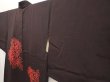 Photo2: 6610T05z670 Vintage Japanese Kimono Silk HAORI Chrysanthemum Dark brown (2)