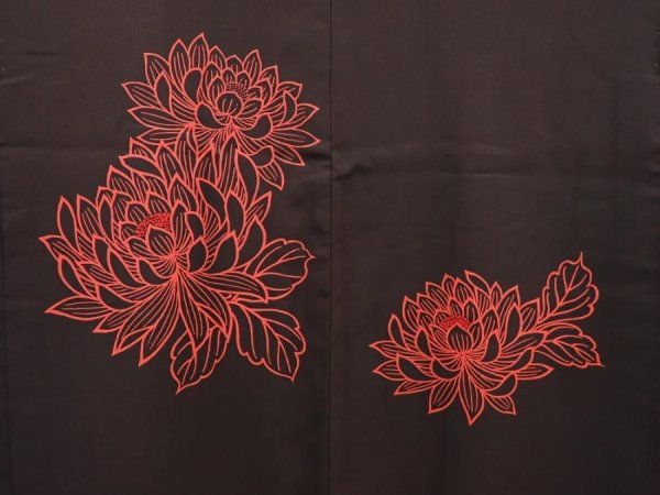 Photo3: 6610T05z670 Vintage Japanese Kimono Silk HAORI Chrysanthemum Dark brown (3)