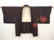Photo5: 6610T05z670 Vintage Japanese Kimono Silk HAORI Chrysanthemum Dark brown (5)