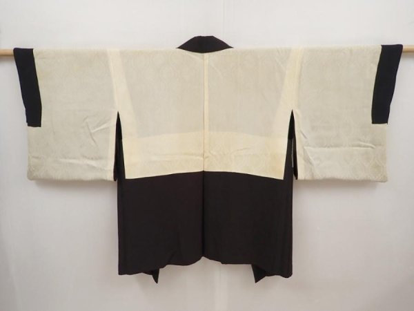 Photo6: 6610T05z670 Vintage Japanese Kimono Silk HAORI Chrysanthemum Dark brown (6)