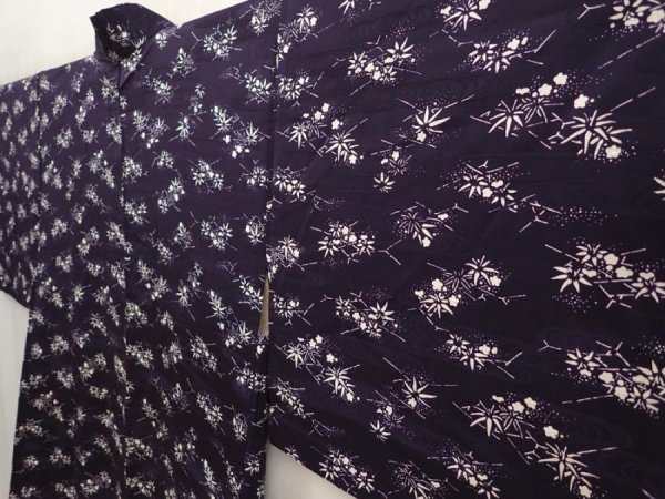 Photo2: 6610T06z470 Vintage Japanese Kimono Silk HAORI Flowers Dark purple (2)