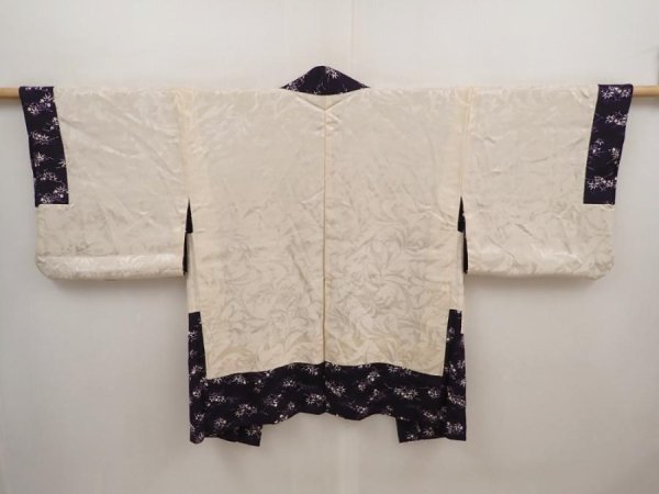 Photo6: 6610T06z470 Vintage Japanese Kimono Silk HAORI Flowers Dark purple (6)