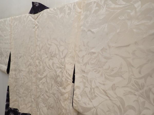 Photo7: 6610T06z470 Vintage Japanese Kimono Silk HAORI Flowers Dark purple (7)