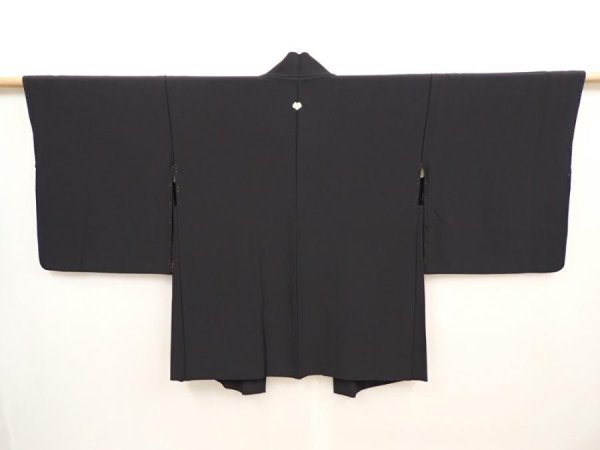 Photo1: 6610T07z590 Vintage Japanese Kimono Silk HAORI Plain Black (1)