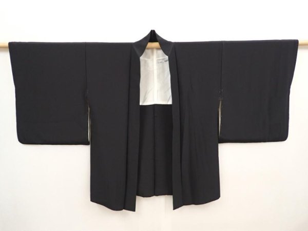 Photo6: 6610T07z590 Vintage Japanese Kimono Silk HAORI Plain Black (6)