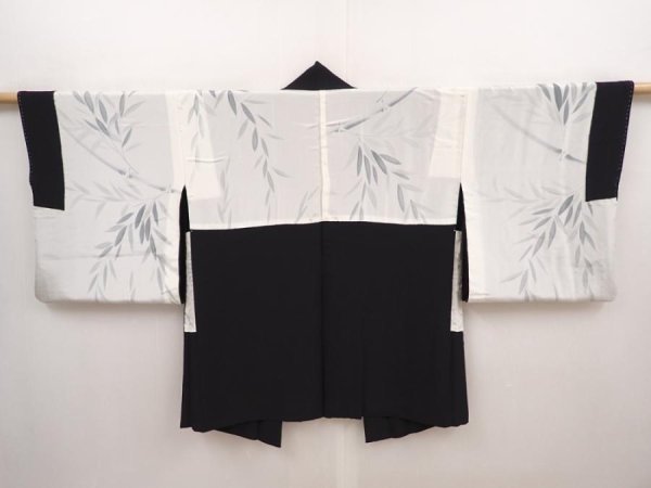 Photo7: 6610T07z590 Vintage Japanese Kimono Silk HAORI Plain Black (7)