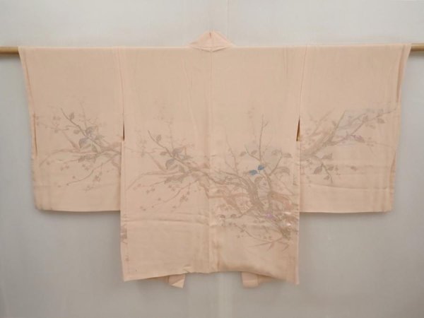 Photo1: 6610T08z510 Vintage Japanese Kimono Silk HAORI Branch Light peach (1)