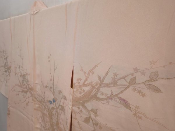 Photo2: 6610T08z510 Vintage Japanese Kimono Silk HAORI Branch Light peach (2)