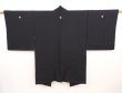 Photo1: 6610T09z700 Vintage Japanese Kimono Silk HAORI Plain Black (1)