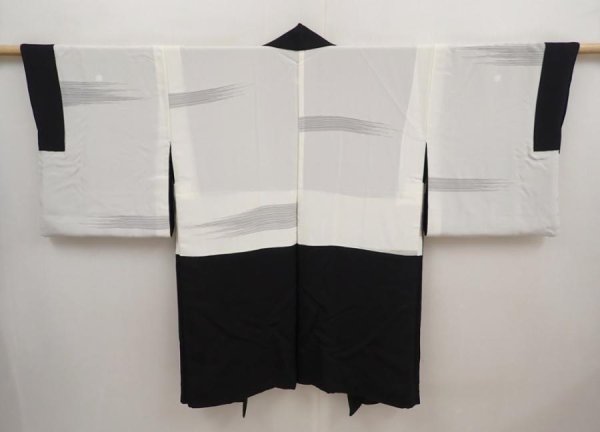 Photo7: 6610T09z700 Vintage Japanese Kimono Silk HAORI Plain Black (7)
