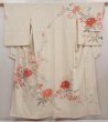 Photo1: 6610T11z810 Vintage Japanese Kimono Silk TSUKESAGE Flowers Off-white (1)