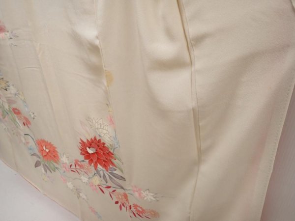 Photo4: 6610T11z810 Vintage Japanese Kimono Silk TSUKESAGE Flowers Off-white (4)