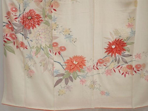Photo5: 6610T11z810 Vintage Japanese Kimono Silk TSUKESAGE Flowers Off-white (5)