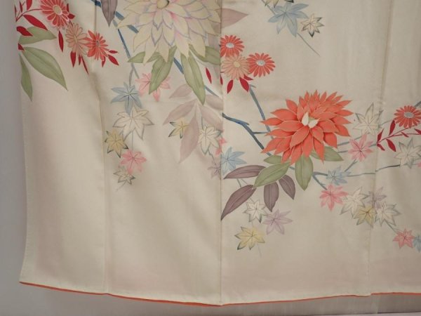 Photo6: 6610T11z810 Vintage Japanese Kimono Silk TSUKESAGE Flowers Off-white (6)