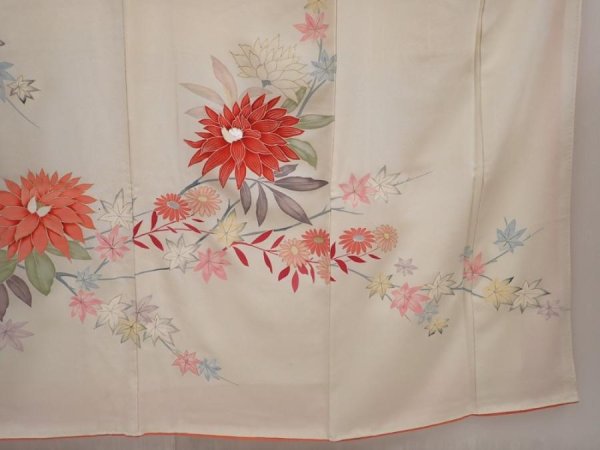 Photo7: 6610T11z810 Vintage Japanese Kimono Silk TSUKESAGE Flowers Off-white (7)