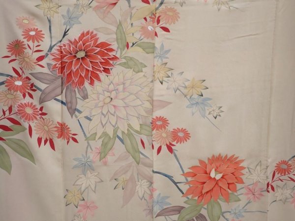Photo8: 6610T11z810 Vintage Japanese Kimono Silk TSUKESAGE Flowers Off-white (8)