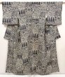 Photo1: 6610T12z930 Vintage Japanese Kimono Silk KOMON Flowers Black (1)