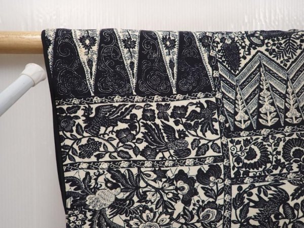 Photo7: 6610T12z930 Vintage Japanese Kimono Silk KOMON Flowers Black (7)