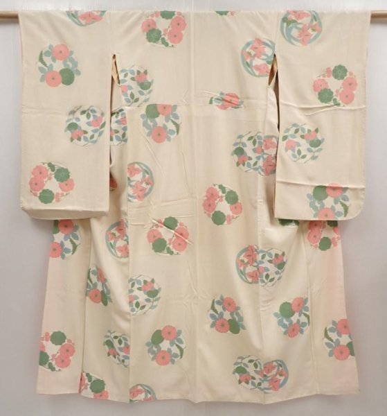 Photo1: 6610T13z1020 Vintage Japanese Girl's Kimono Silk Flowers Off-white (1)