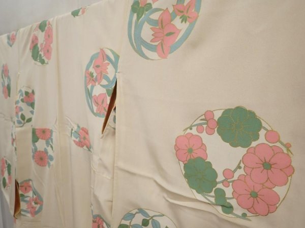 Photo2: 6610T13z1020 Vintage Japanese Girl's Kimono Silk Flowers Off-white (2)