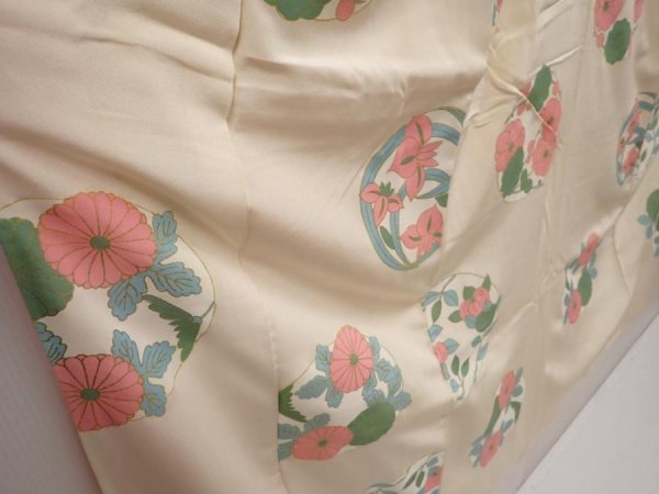 Photo3: 6610T13z1020 Vintage Japanese Girl's Kimono Silk Flowers Off-white (3)
