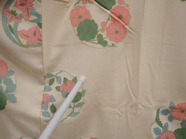 Photo8: 6610T13z1020 Vintage Japanese Girl's Kimono Silk Flowers Off-white (8)